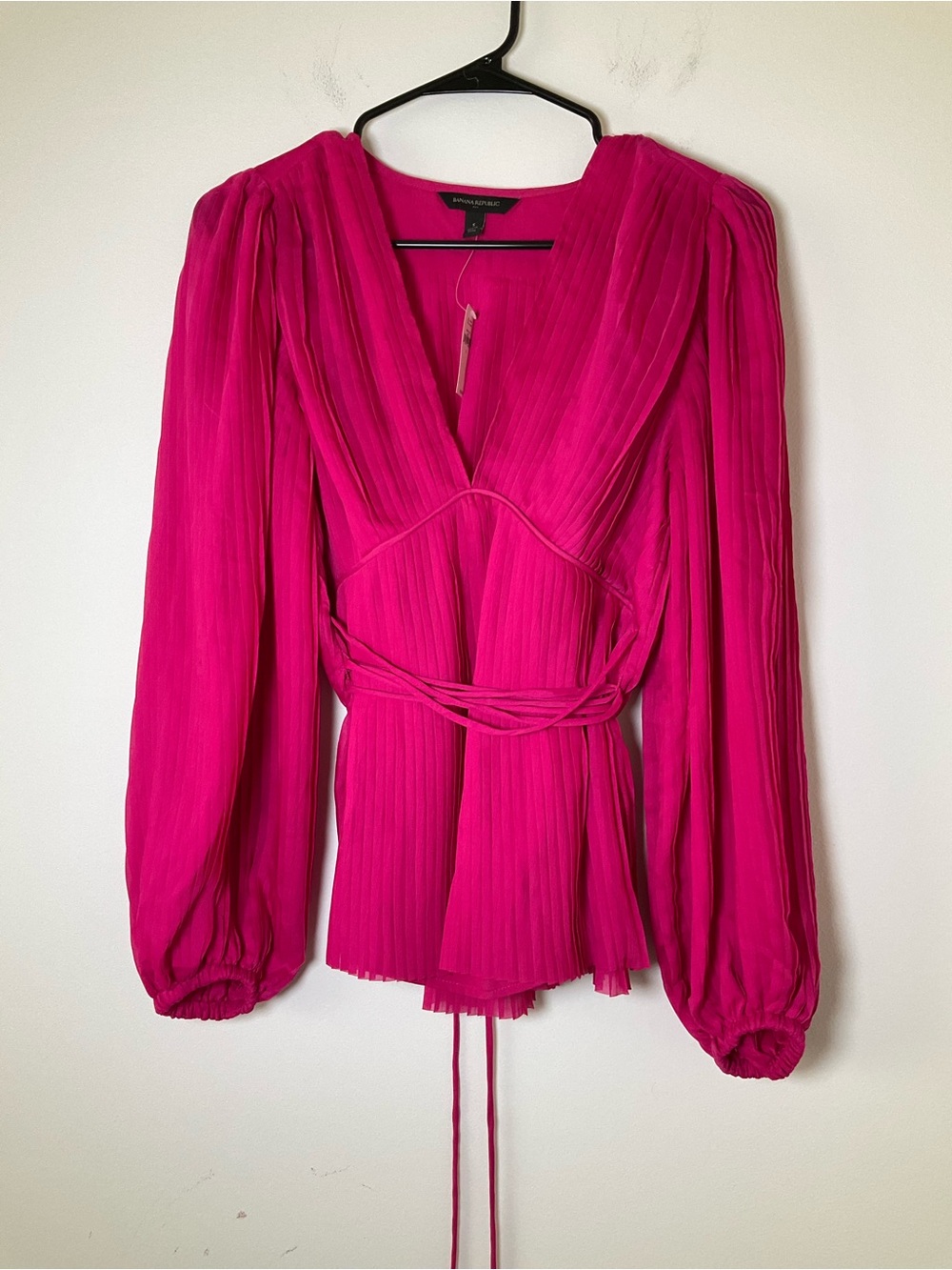 NWT Banana Republic Pleated Wrap Blouse Hot Pink Size Small